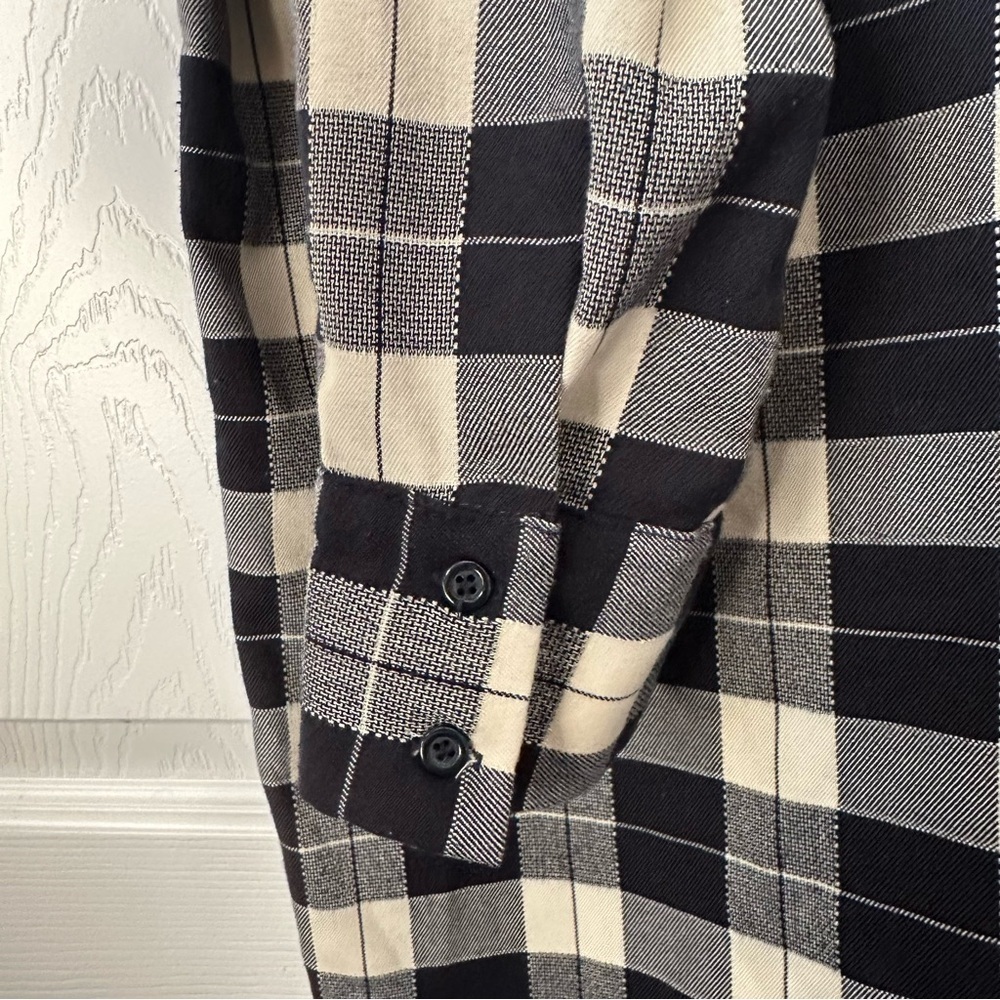 Zara Oversized Plaid Shirt Dress w/ Jeweled Collar Black and Ivory size Large - Picture 7 of 9